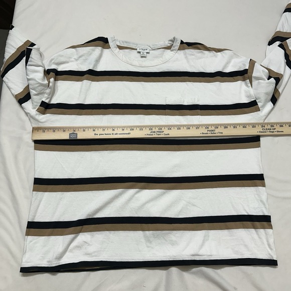J.Crew Men's XL Striped Long Sleeve Pocket T Shirt White Black Tan Crewneck - Picture 9 of 13